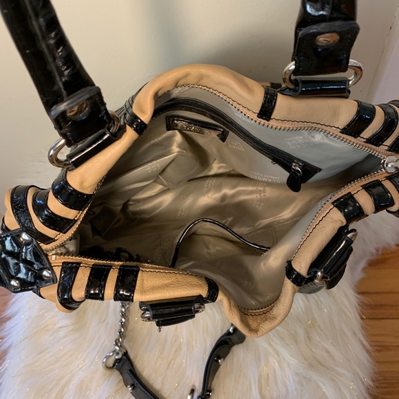 Badgley Mischka Handbag Purse Black Tan Leather - Picture 6 of 12